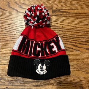 New Era Disney Mickey Mouse Red and Black Pom-Pom Beanie